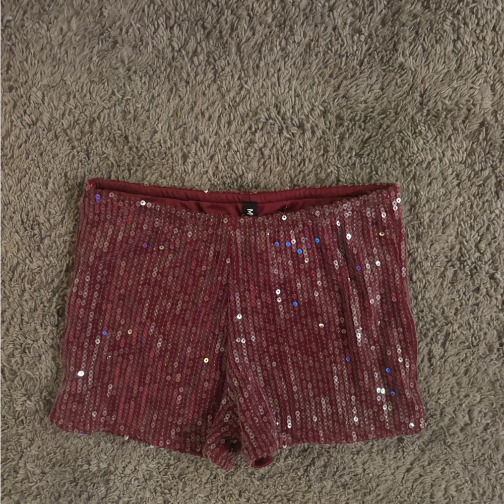 Motel Rocks Shimmering Red Sequin Shorts
